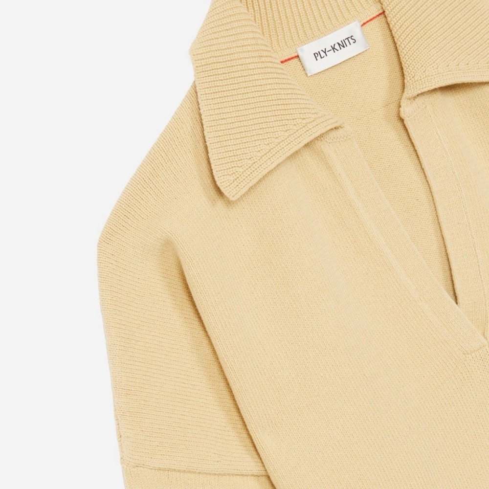 Ply-Knits Women's Sweater (ISLA COSY COTTON CASHMERE POLO IN CUSTARD) Size M